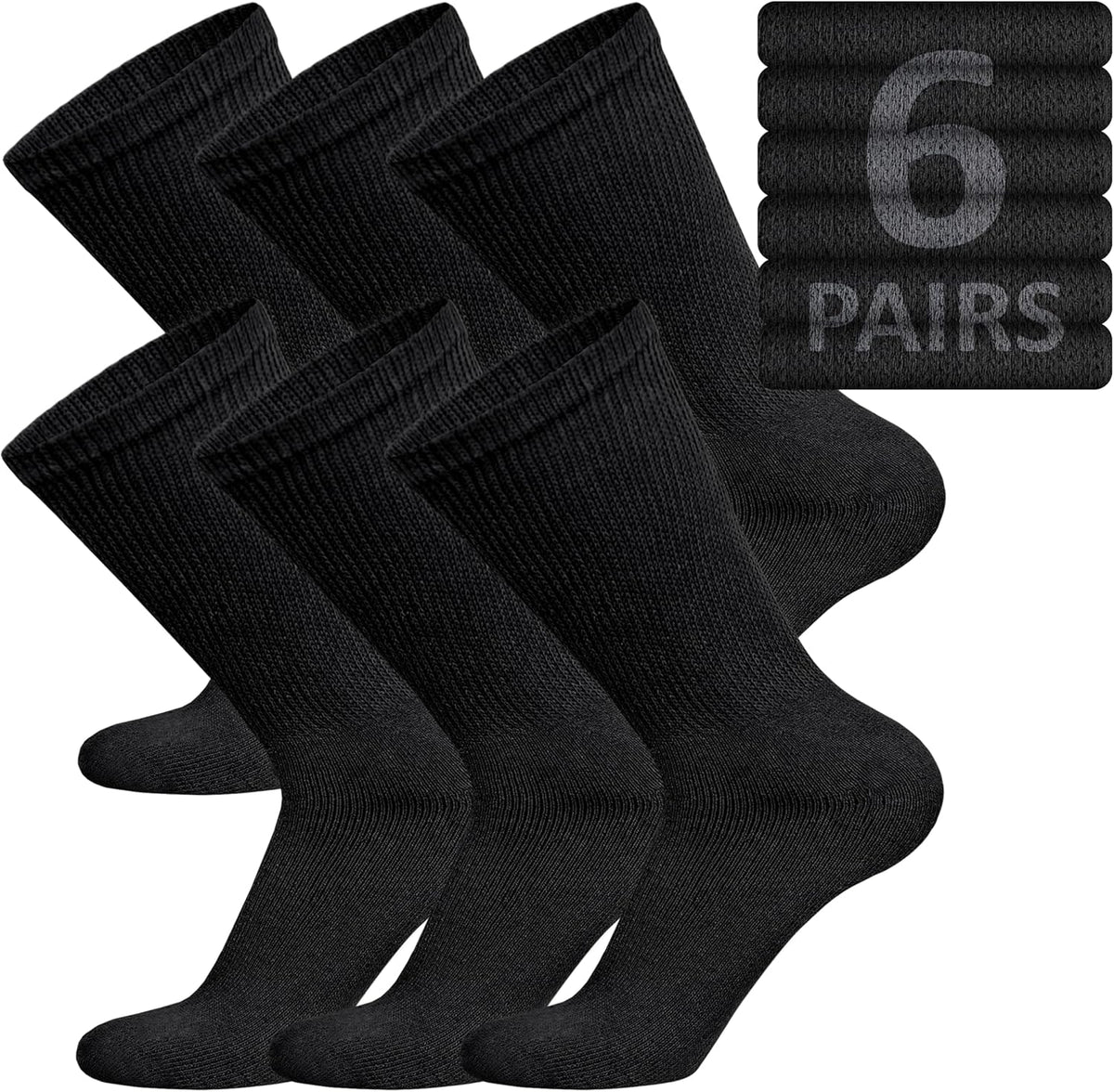 Brooklyn Socks Cotton Diabetic Non-Binding Neuropathy Crew Socks front view showing black fabric texture.