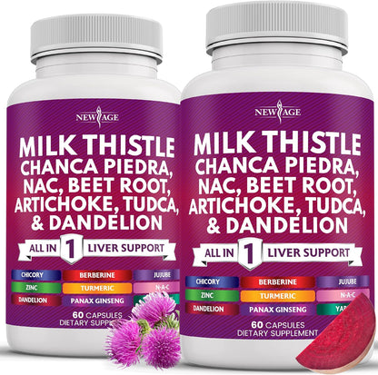New Age Liver Support and Detox Milk Thistle 120 Capsules front view bottle.