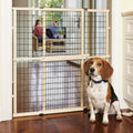MYPET North States wire mesh dog gate front view installed in a wide doorway