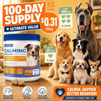 OurCares pet health supplements for thunderstorm and firework relief.