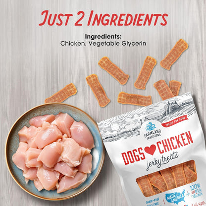 Farmland Traditions chicken jerky packaging showing natural ingredients