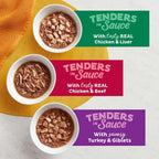 Meow Mix chicken and beef recipe cup packaging