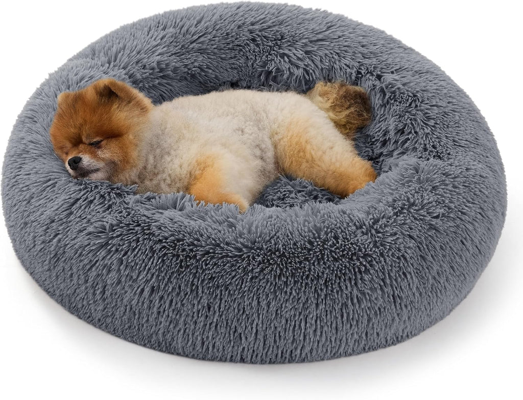 Bedsure grey calming pet bed in modern home setting