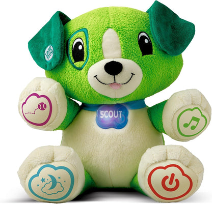 LeapFrog My Pal Scout interactive plush puppy toy front view showing green fur and interactive paws.