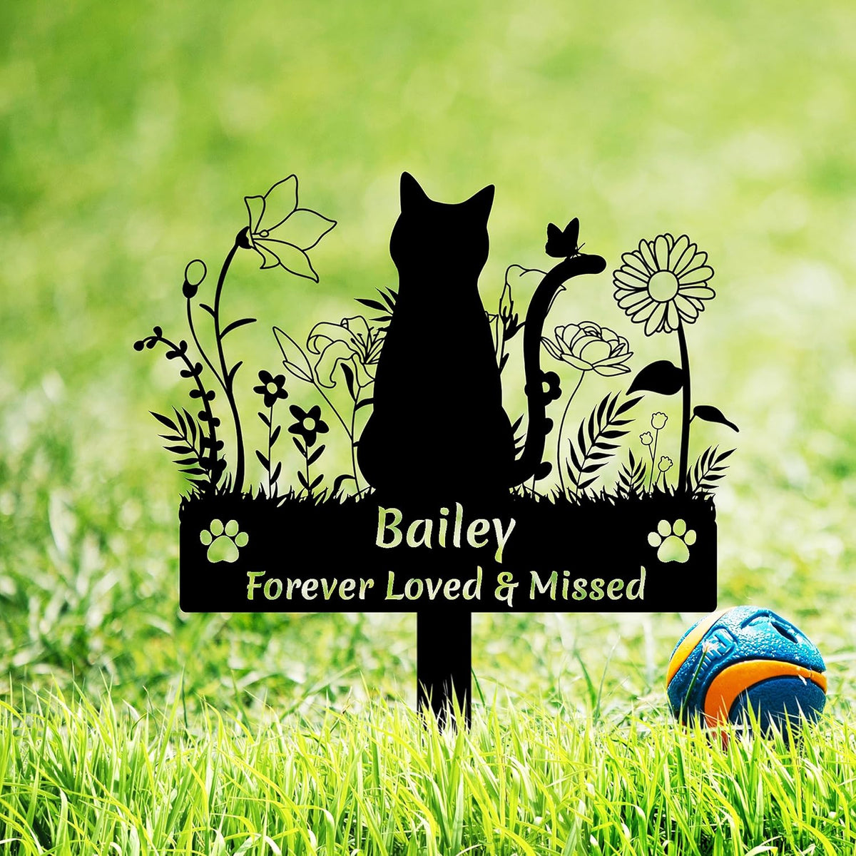 Grjirac personalized cat memorial garden stake front view