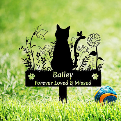 Grjirac personalized cat memorial garden stake front view