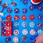 Assorted Dansydaisy Independence Day puppy bow ties showcasing the twenty five unique designs