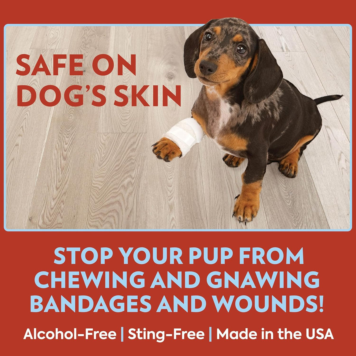 Using Out! PetCare spray on dog bandage for protection