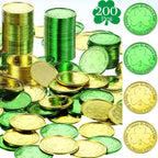 Zhanmai St. Patrick's Day plastic coins front view showing green and gold metallic colors.