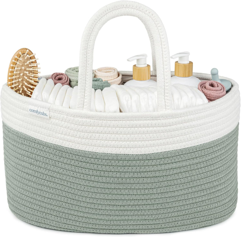 Comfy Cubs sage rope diaper caddy front view