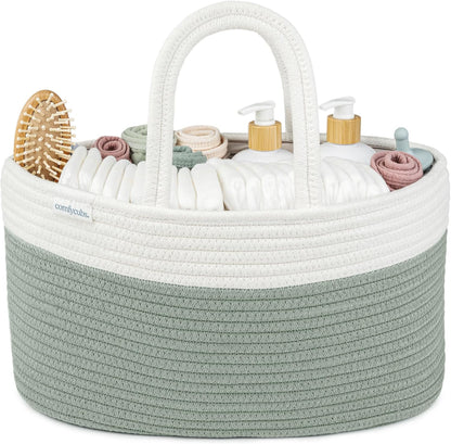 Comfy Cubs sage rope diaper caddy front view