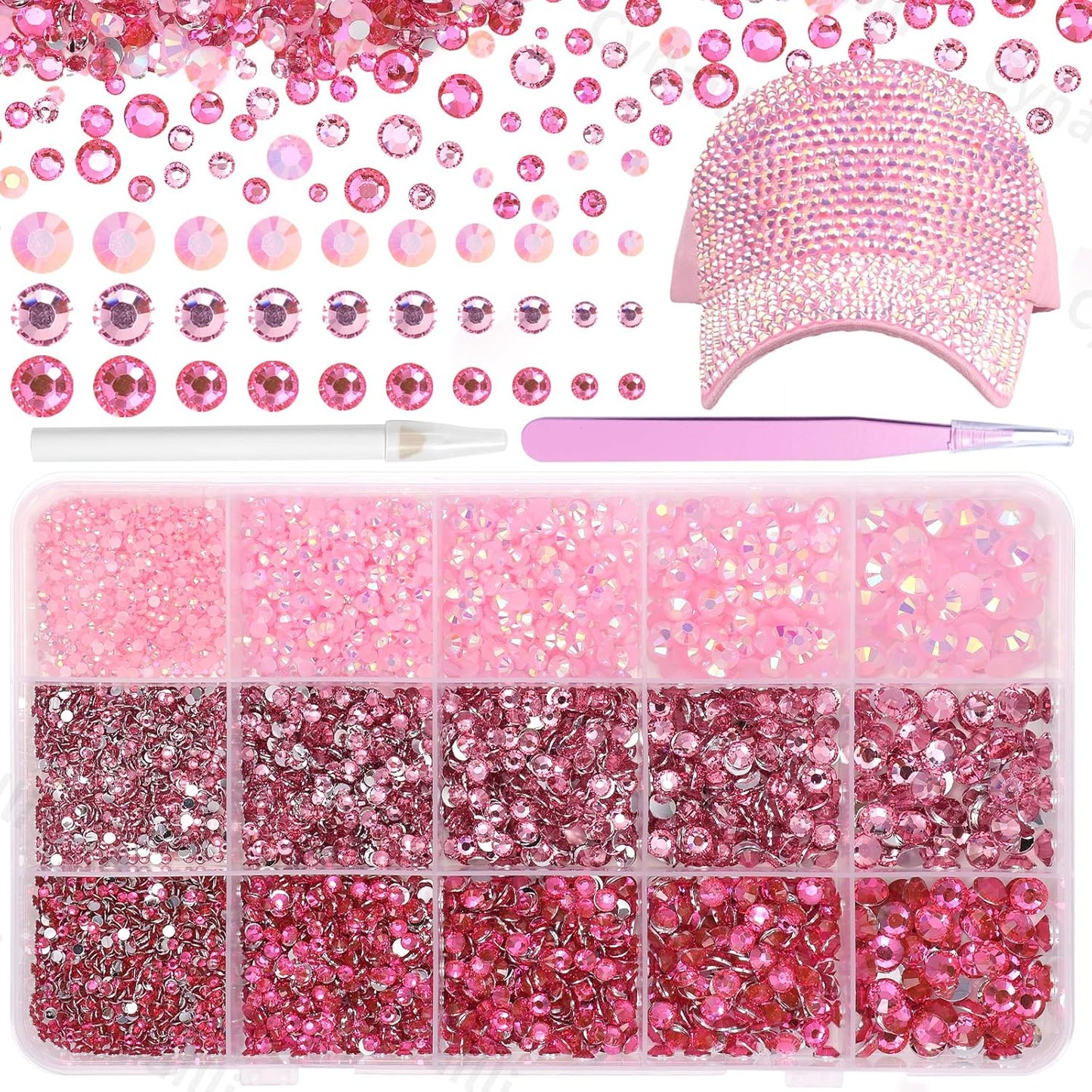 Cynailli 15000 pieces pink resin rhinestones kit front view