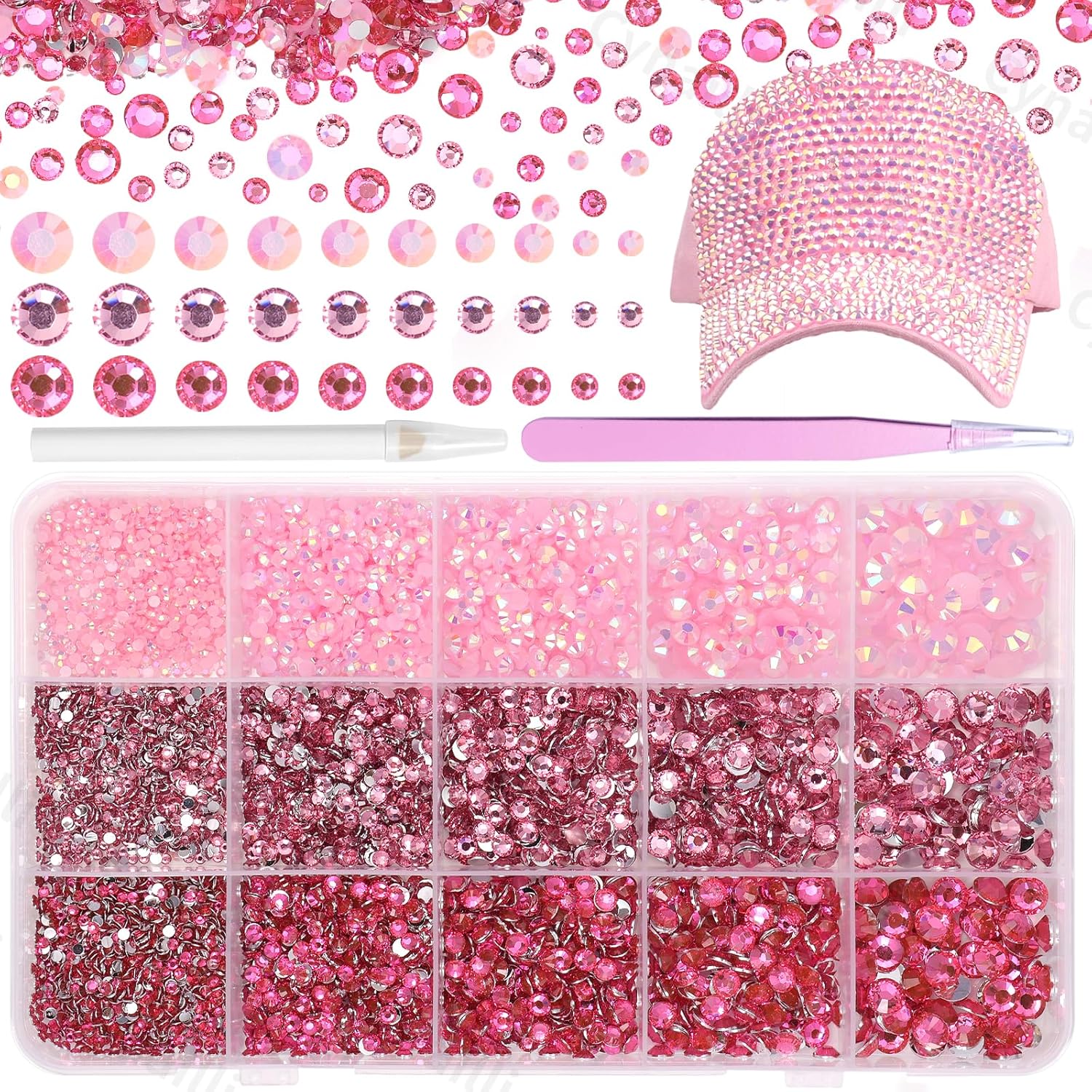 Cynailli 15000 pieces pink resin rhinestones kit front view