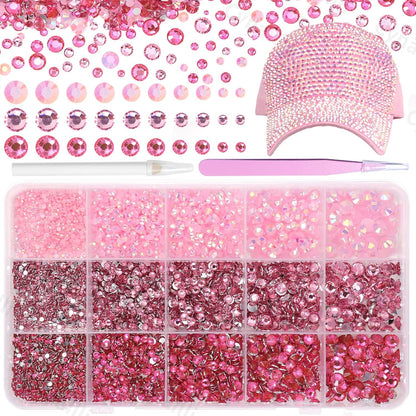 Cynailli 15000 pieces pink resin rhinestones kit front view