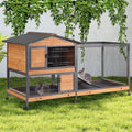 GUTINNEEN 2-Story Rabbit Hutch with Chew-Proof Full Metal Frame for Indoor/Outdoor - 62" Bunny Cage with 6 Locking Casters & 2 Pull-Out Trays for Rabbits, Guinea Pigs, Small Pets (Brown) - Image 1
