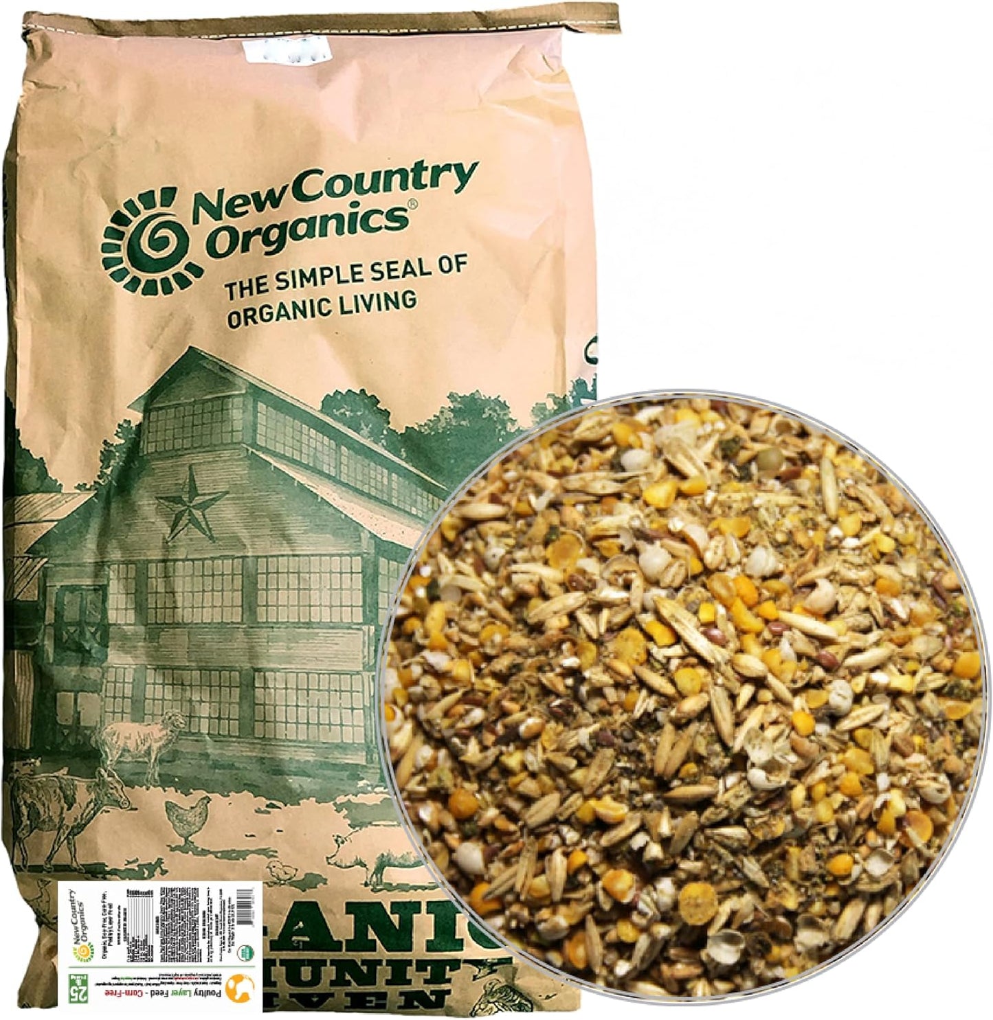 New Country Organics corn-free soy-free layer feed 25lb bag front view
