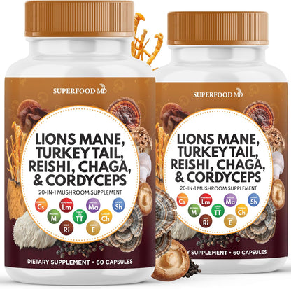 Superfood MD Lions Mane Mushroom Supplement bottle front view