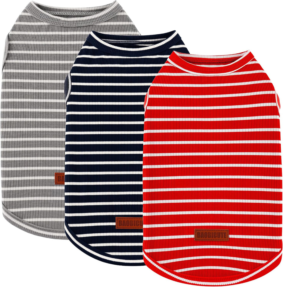 Baobicute 3 Pack dog striped t-shirt set front view