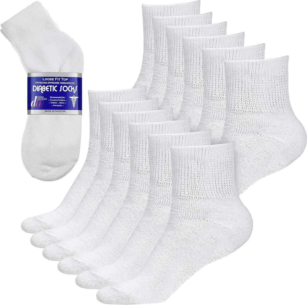 Debra Weitzner Diabetic Ankle Crew Socks front view showing non-binding top.