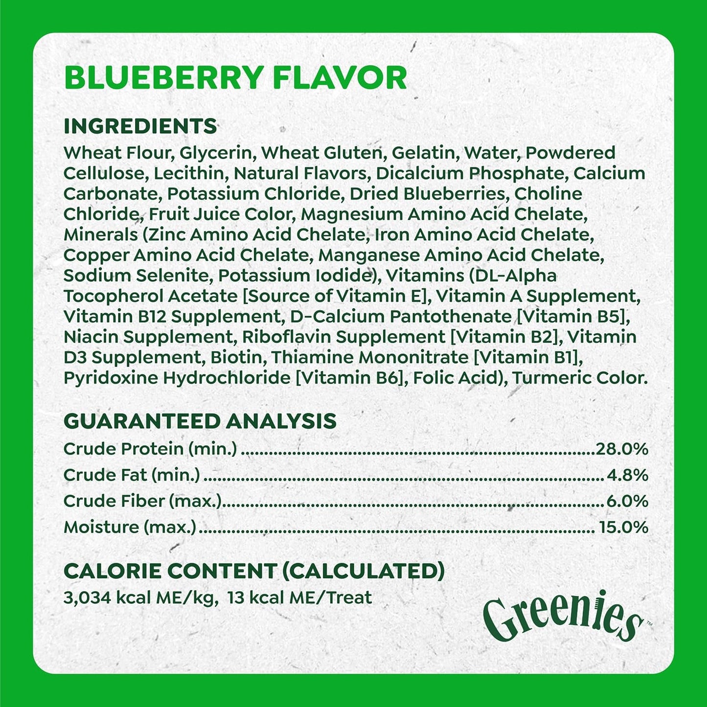 Greenies natural ingredients dog training chews nutrition facts panel