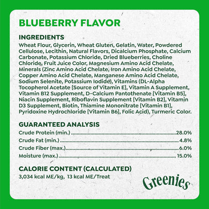 Greenies natural ingredients dog training chews nutrition facts panel