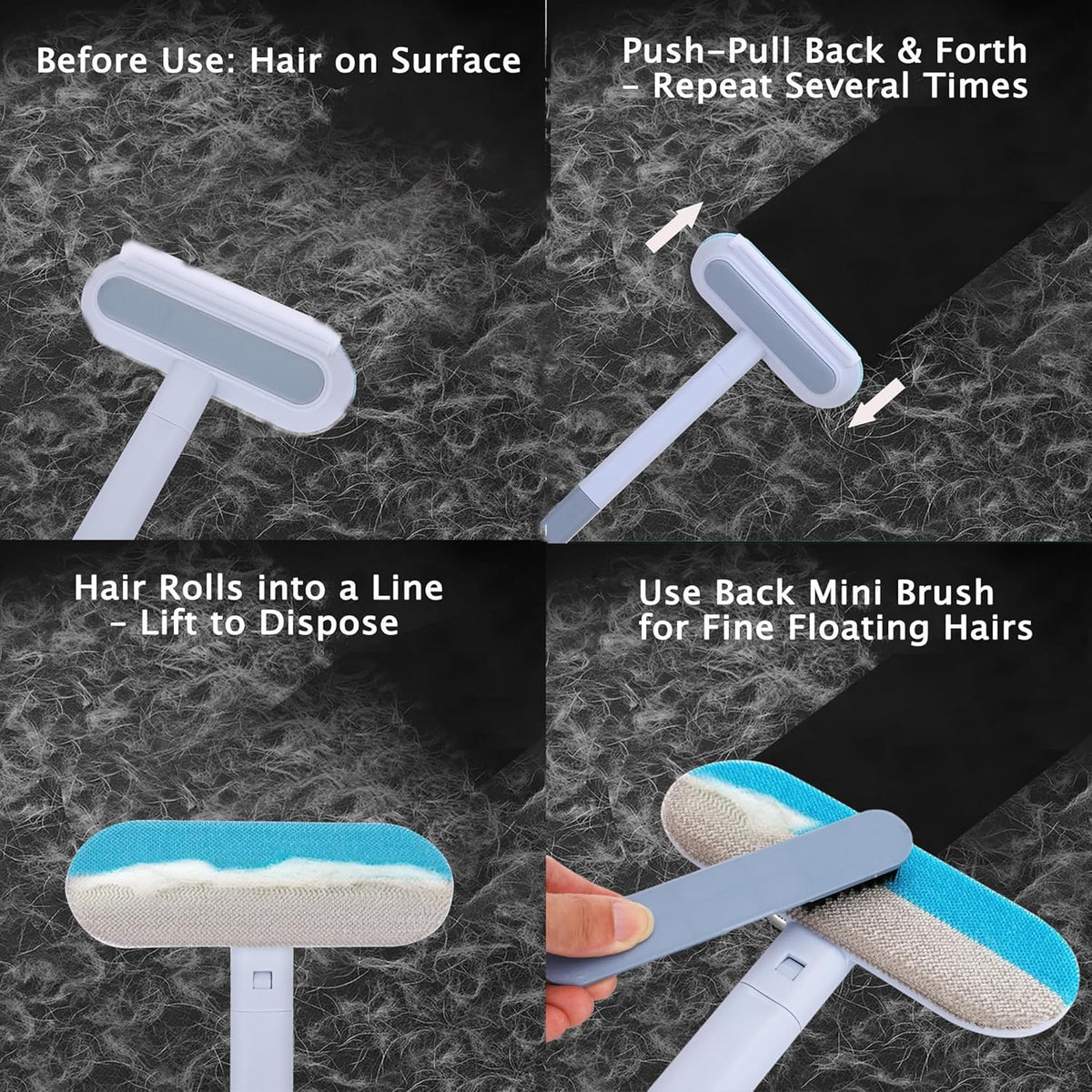 Hidden tail brush tool removing lint from crevice