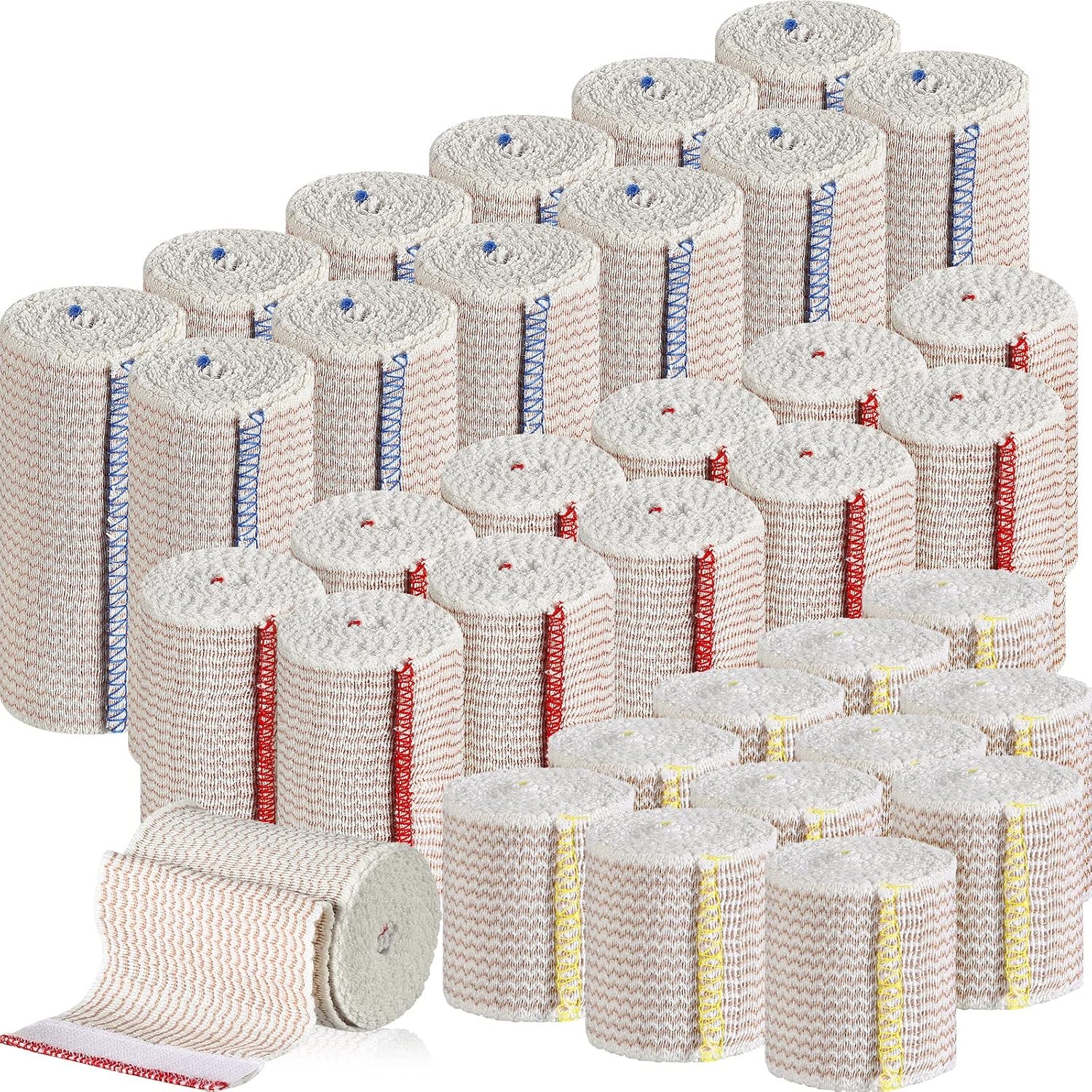 Leifide 48 Piece Elastic Bandage Wrap front view showing variety of sizes for compression therapy.