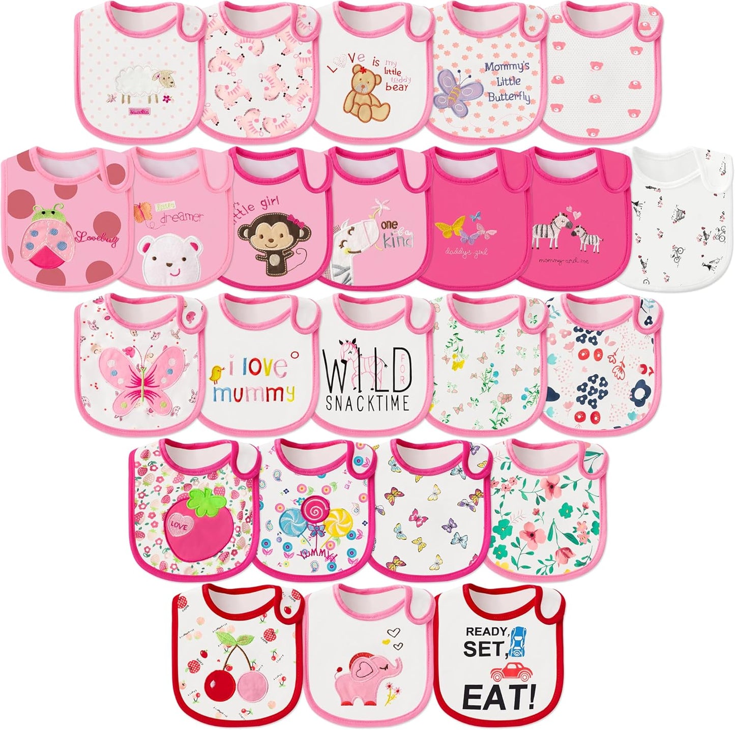 2ooya cotton waterproof baby bibs front view twenty four pack assortment for infants