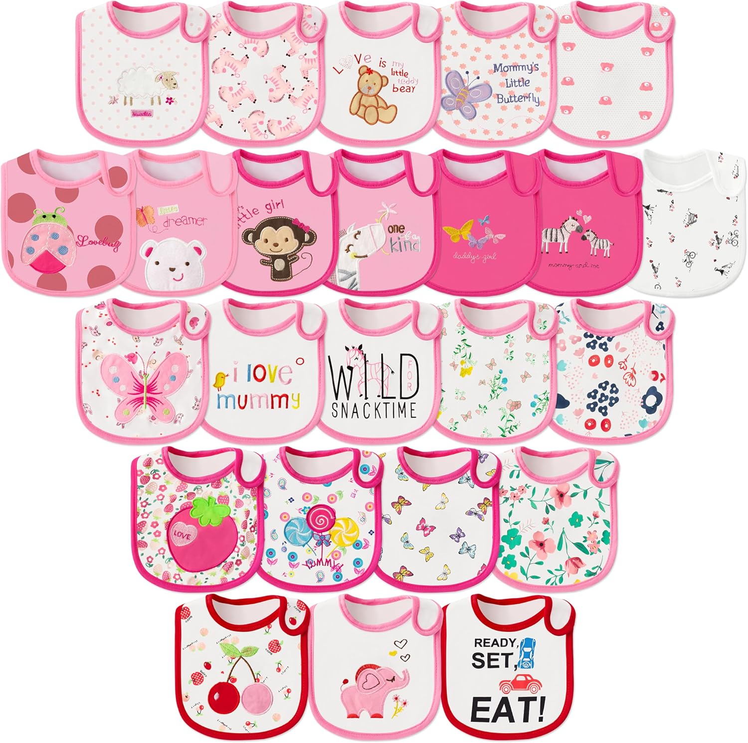 2ooya cotton waterproof baby bibs front view twenty four pack assortment for infants