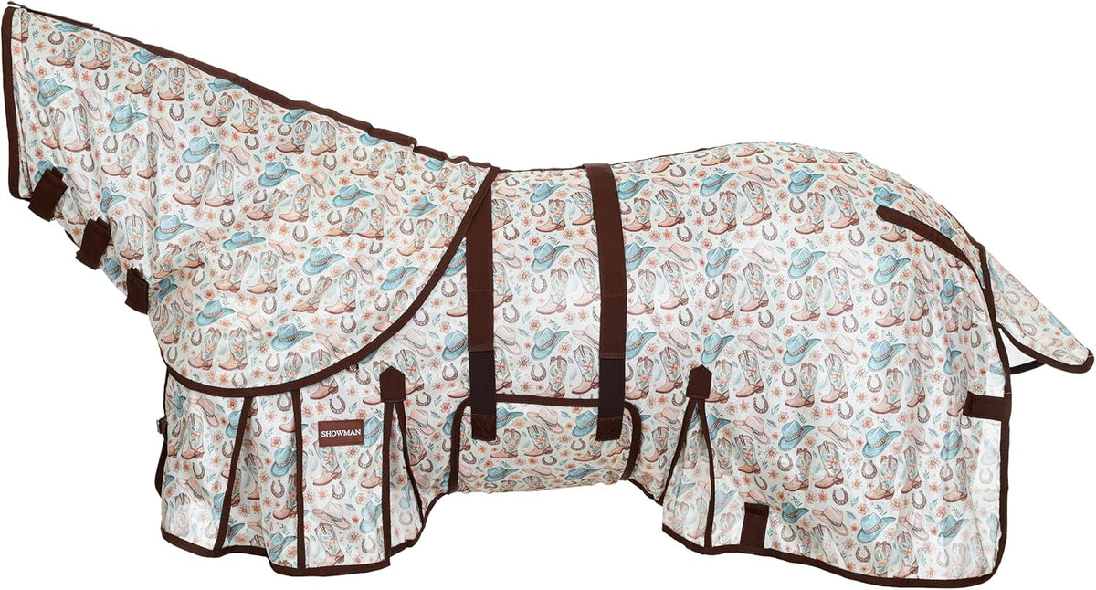 Showman Western Whimsy mesh fly sheet front view with western print on a horse.