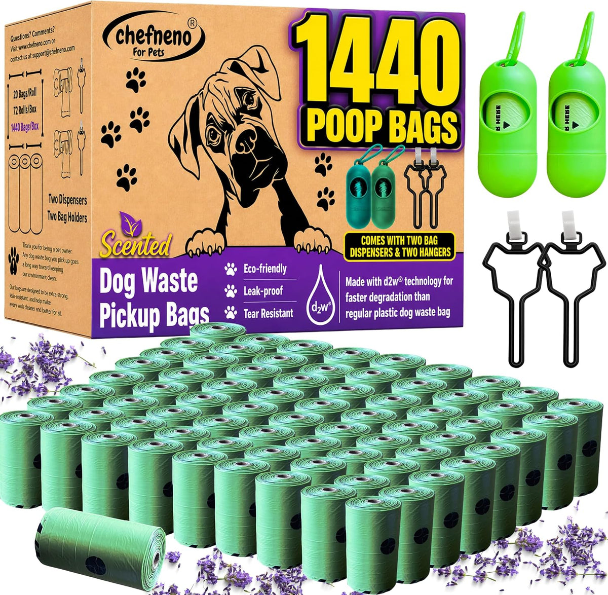 Doggy Poop Bags Biodegradable with Dispenser (1440 Bags) Eco-friendly Dog Waste Pickup Bags Landfill-friendly Refill Rolls Cat Waste Bags (Green, 72 Rolls, Unscented) - Image 12