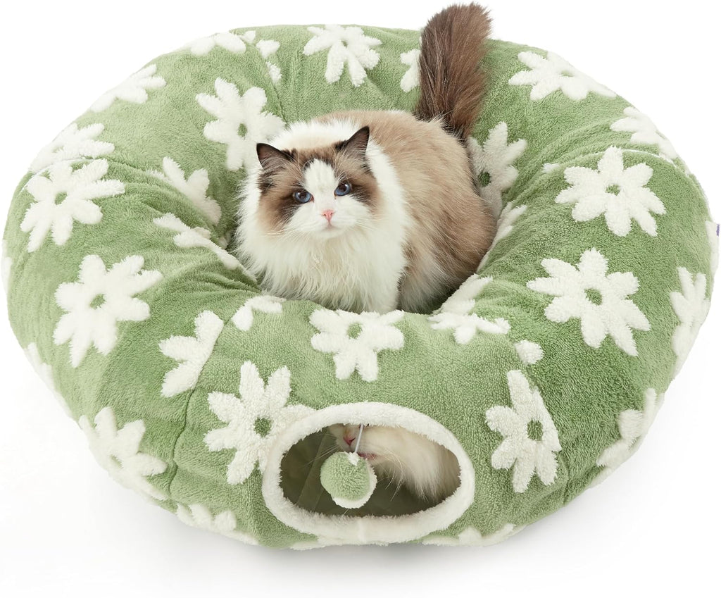 Lesure Cat Tunnel Bed for Indoor Cats - Cute Cat Donut Tunnel Toys for Small Large Cats with Washable Circle Cushion, Round Pet Peekaboo Cave Toy for Kitten/Puppy/Rabbit, Standard Cozy Clouds Blue - Image 13
