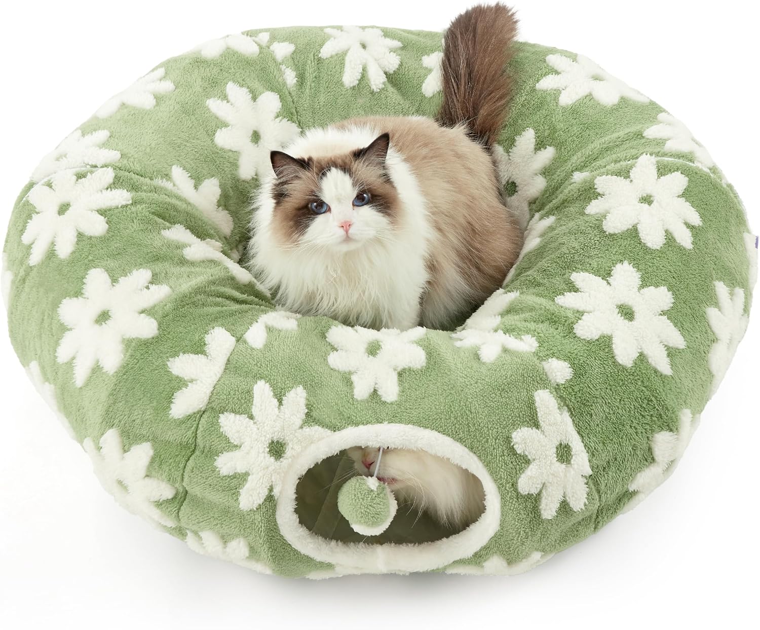 Lesure Cat Tunnel Bed for Indoor Cats - Cute Cat Donut Tunnel Toys for Small Large Cats with Washable Circle Cushion, Round Pet Peekaboo Cave Toy for Kitten/Puppy/Rabbit, Standard Cozy Clouds Blue - Image 13