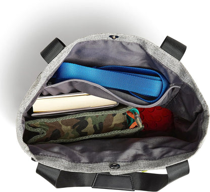 Premium dog walking bag showing built in poop bag dispenser and treat pouch.