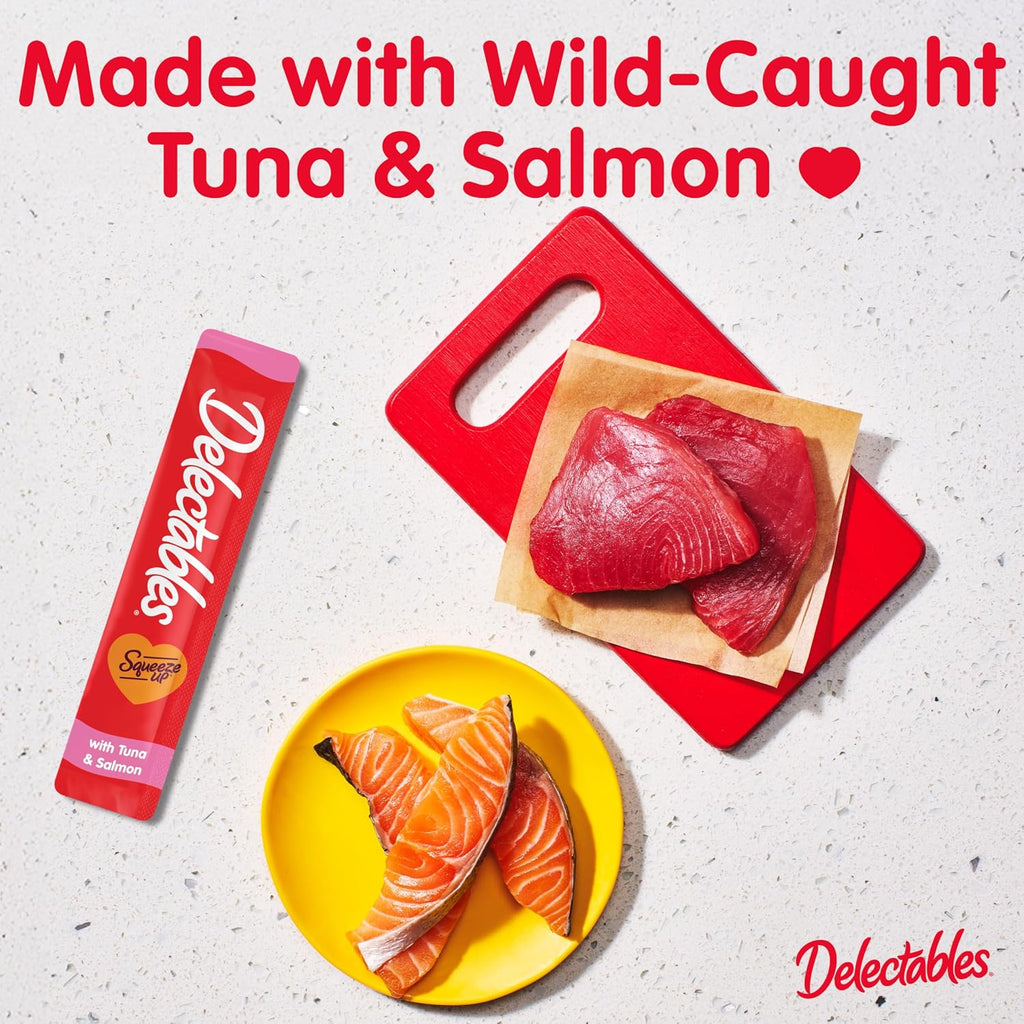 Thirty-two pack of Delectables Squeezable Puree for cats