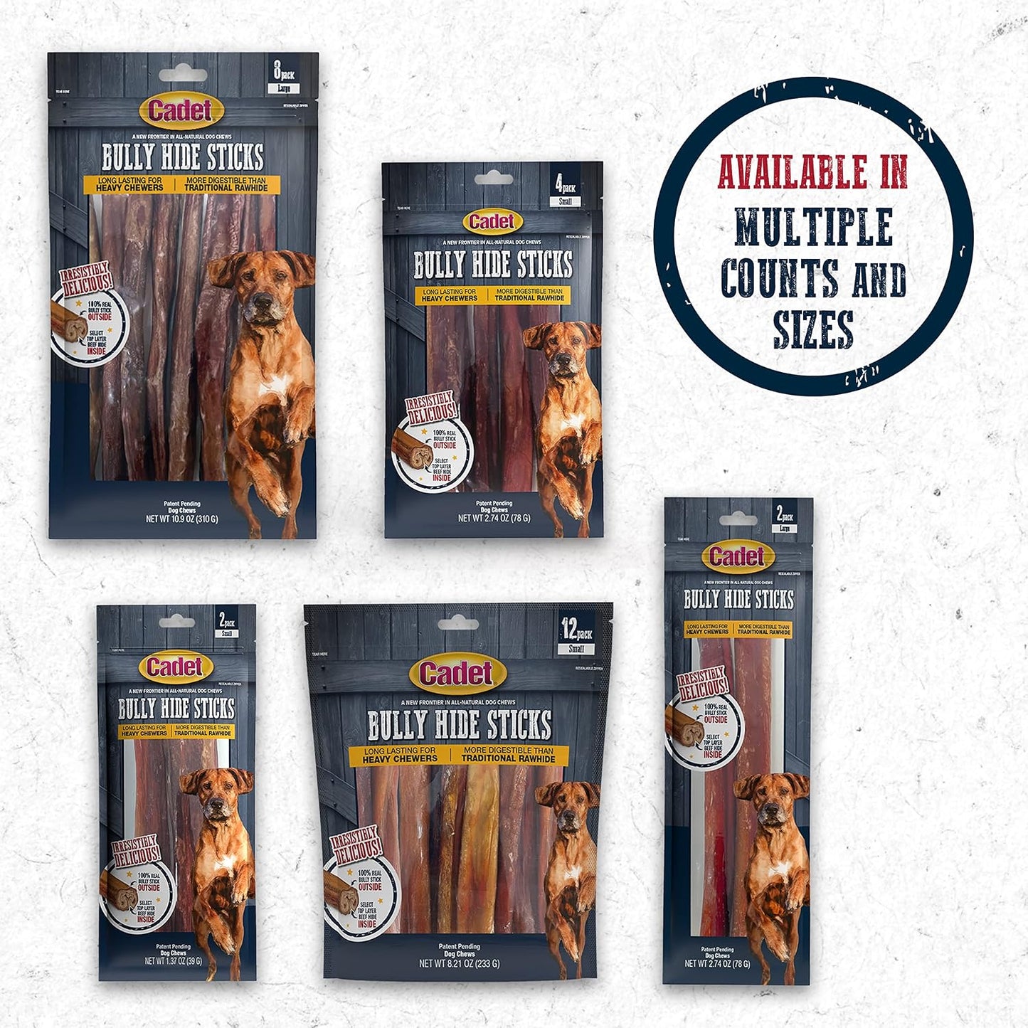 Cadet Bully Hide Sticks for Large Dogs - All-Natural Beef Pizzle, High Protein, Low Fat, Long-Lasting, Grain & Rawhide-Free Dog Chews for Aggressive Chewers, Large (8 Count) - Image 9