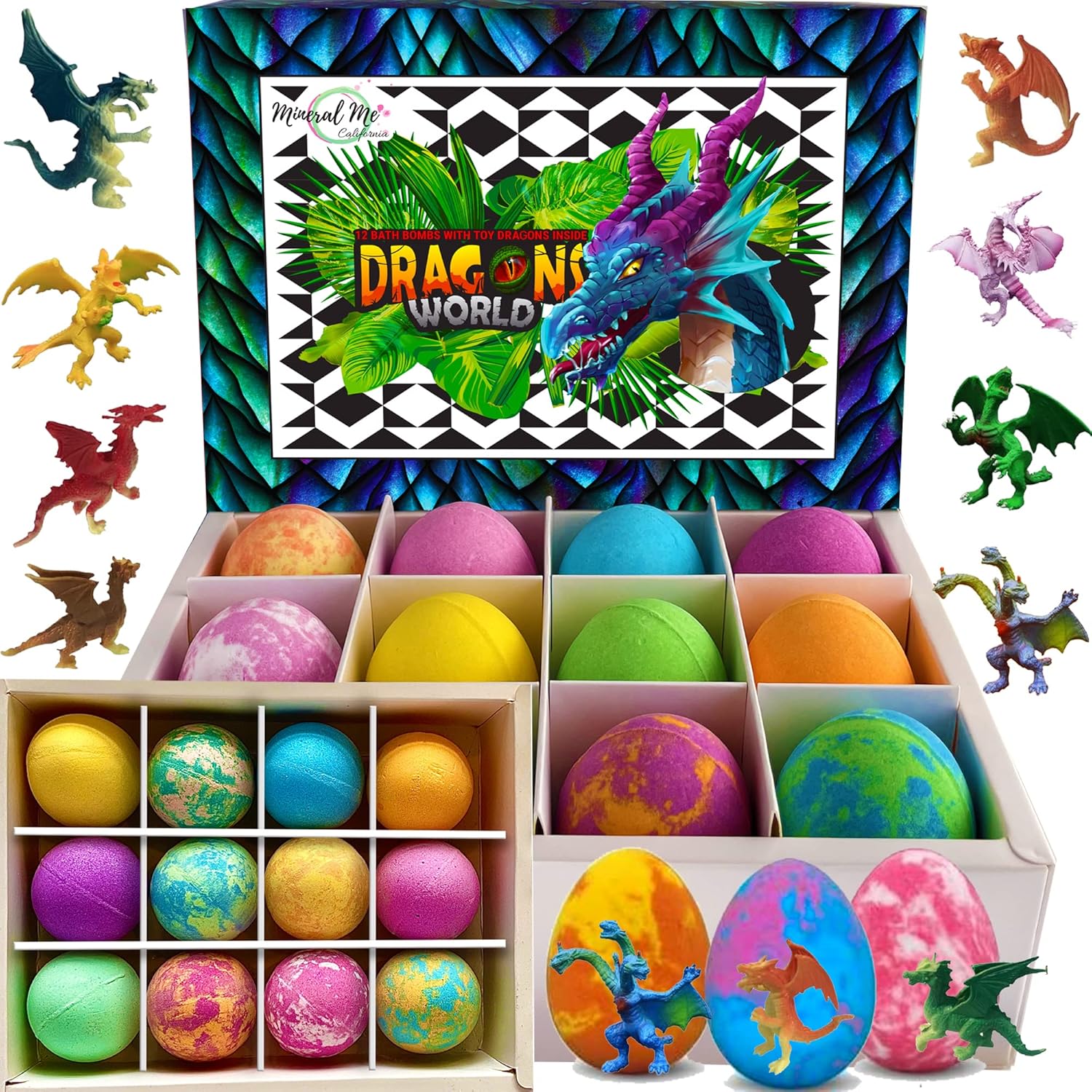Mineral Me California Dragon World bath bombs for kids front packaging view