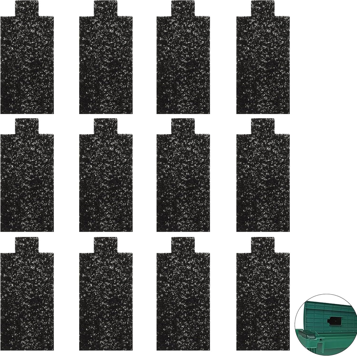 VIKOS Products carbon cotton cat litter box replacement filters 12 pack front view showing dense black material