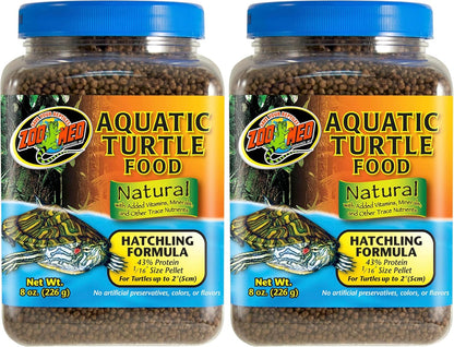 Authentic USA imported Zoo Med baby water turtle food packaging demonstrating premium ingredients label.