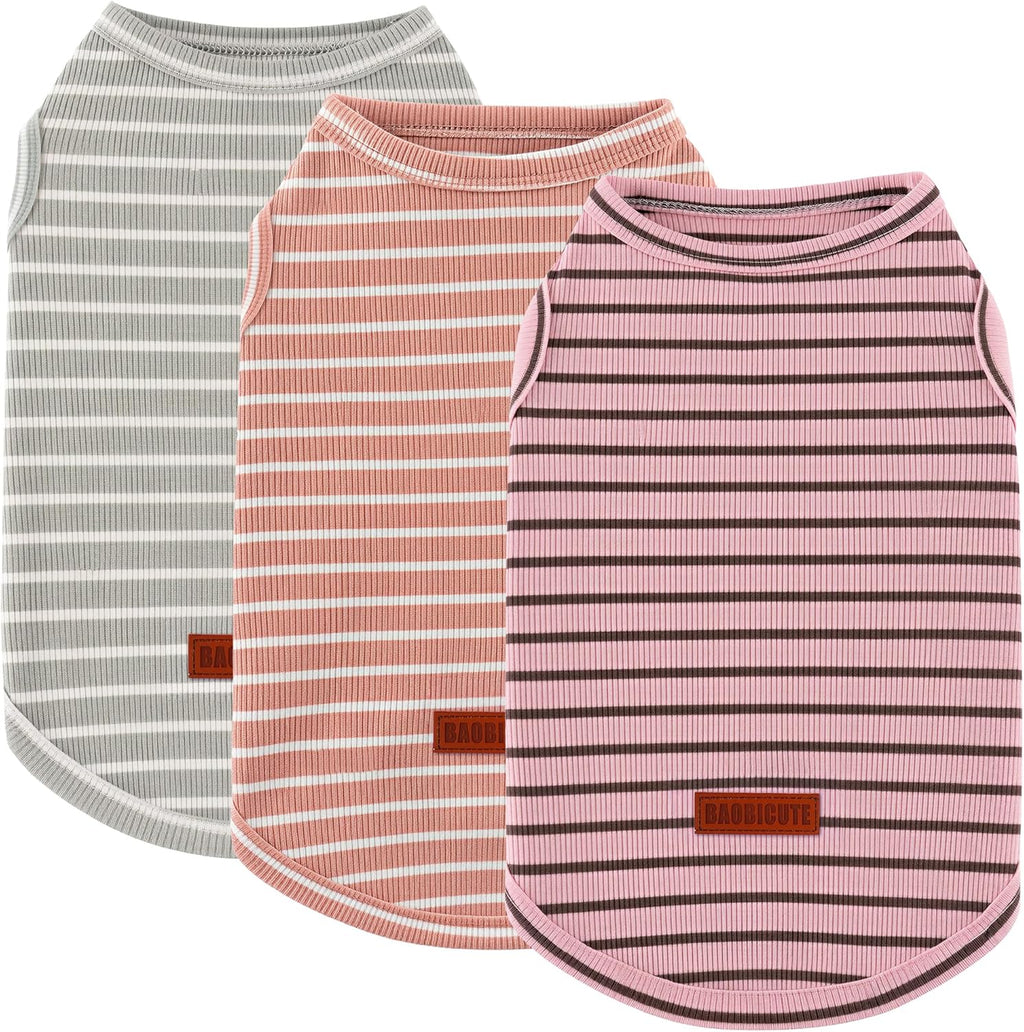 3Pack Dog Shirt Cotton Striped T-Shirts Stretchy Comfortable Pet Vest for Puppy and Cat Super Soft Dog Shirts Vest Sleeveless Breathable Basic Clothes for Small Medium Large Boy Girl Dogs - Image 9