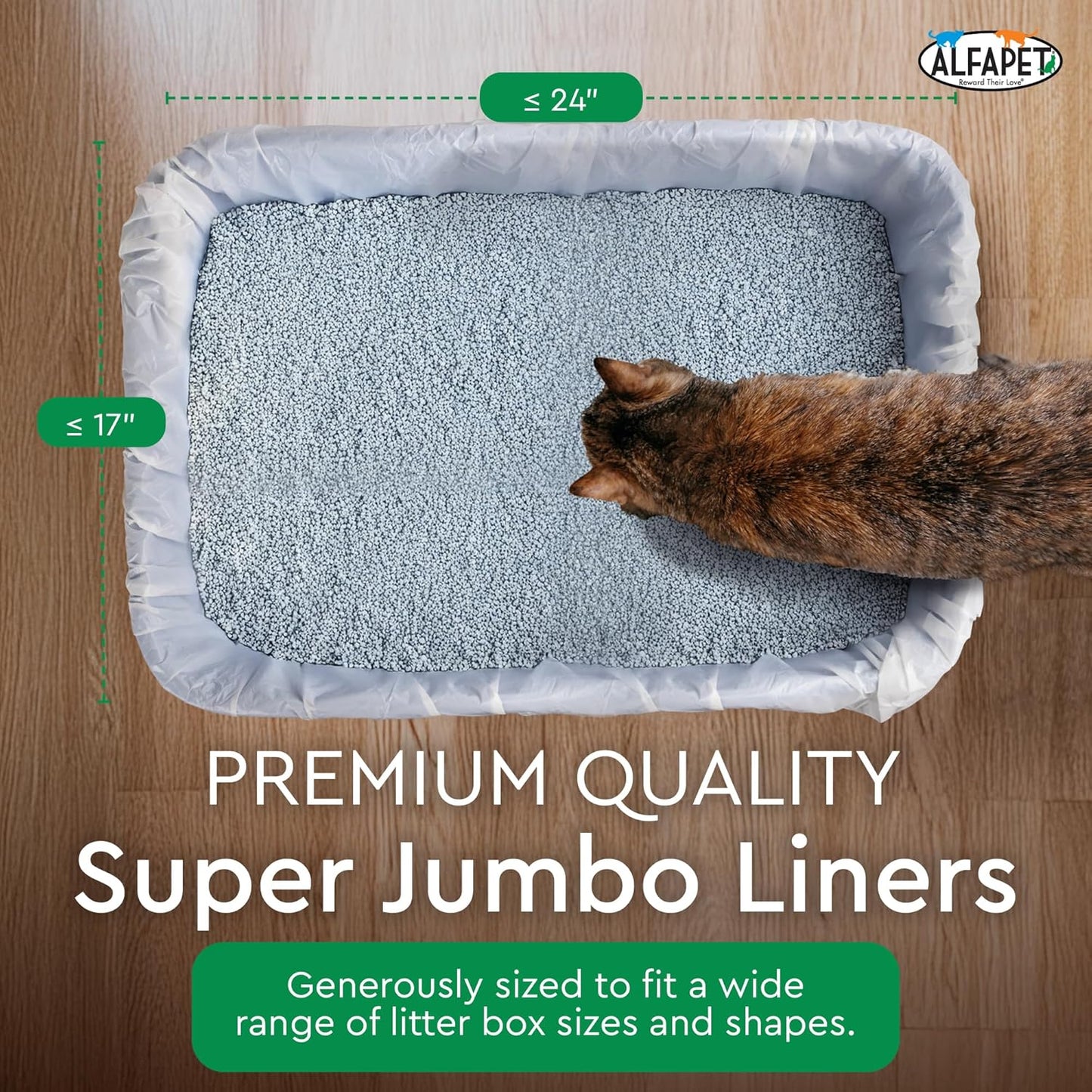 Close up of the patented Sta Put elastic band on a litter pan liner
