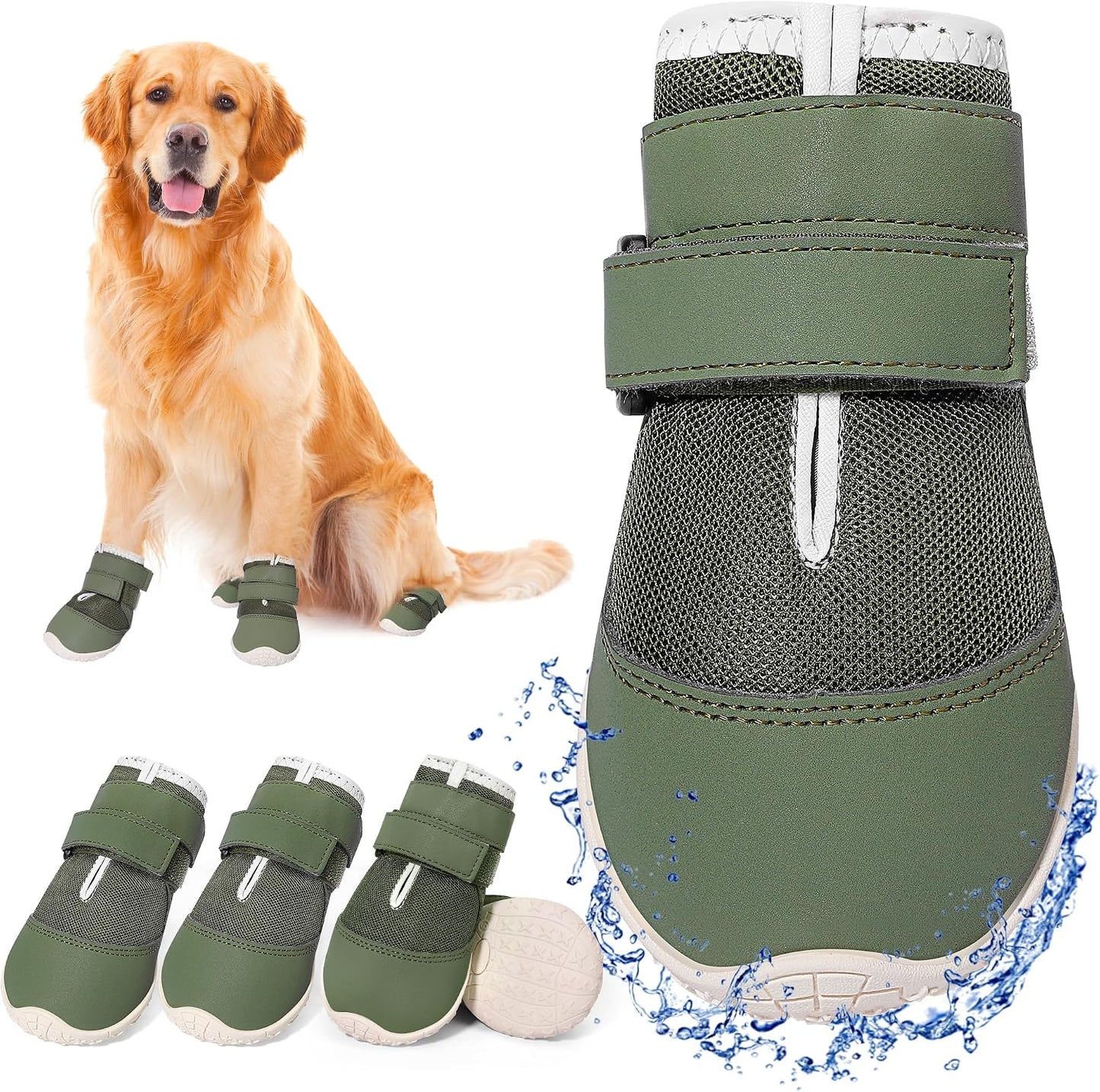 Dcoagt dog shoes for large dogs front view in military green