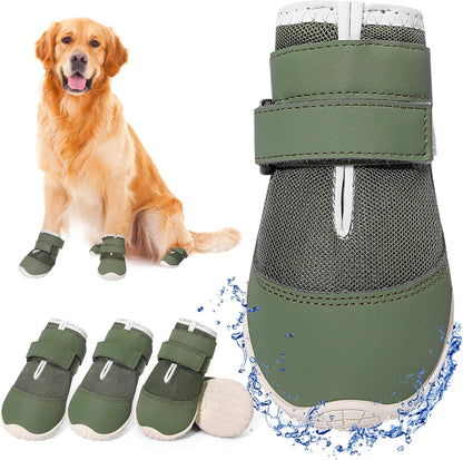 Dcoagt dog shoes for large dogs front view in military green
