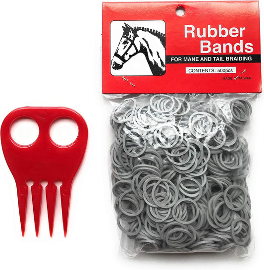 Partrade horse mane braiding and banding bundle with rubber bands and comb