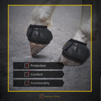 Soft rolled lining interior view of premium horse hoof protection gear.