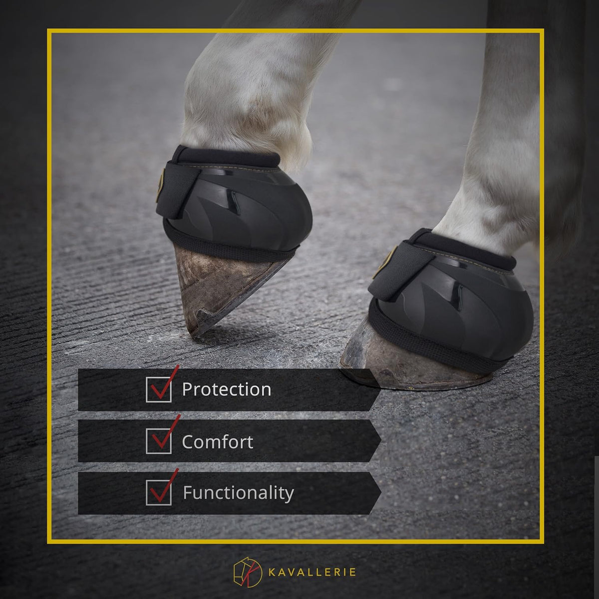 Soft rolled lining interior view of premium horse hoof protection gear.