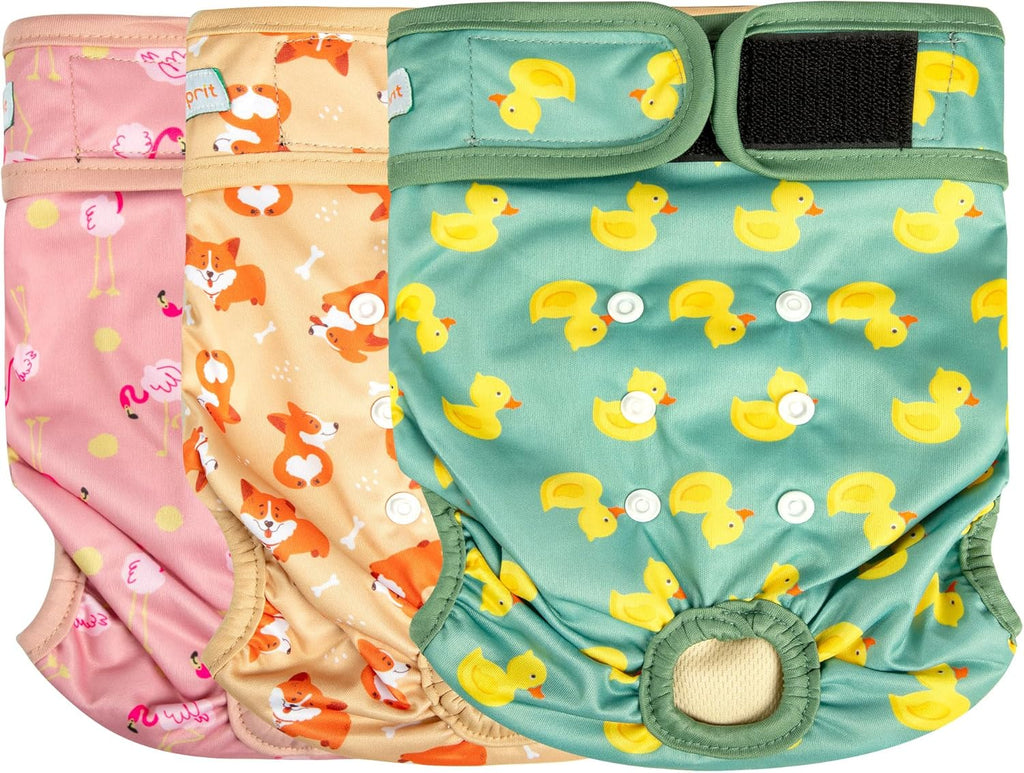 Langsprit Washable Female Dog Diapers (3 Pack) - Doggie Reusable Small Medium Large Dog Diapers for Doggy Puppy Female in Period - Highly Absorbent Dog Heat Panties (Medium,Rabbit, Owl, Lion) - Image 14
