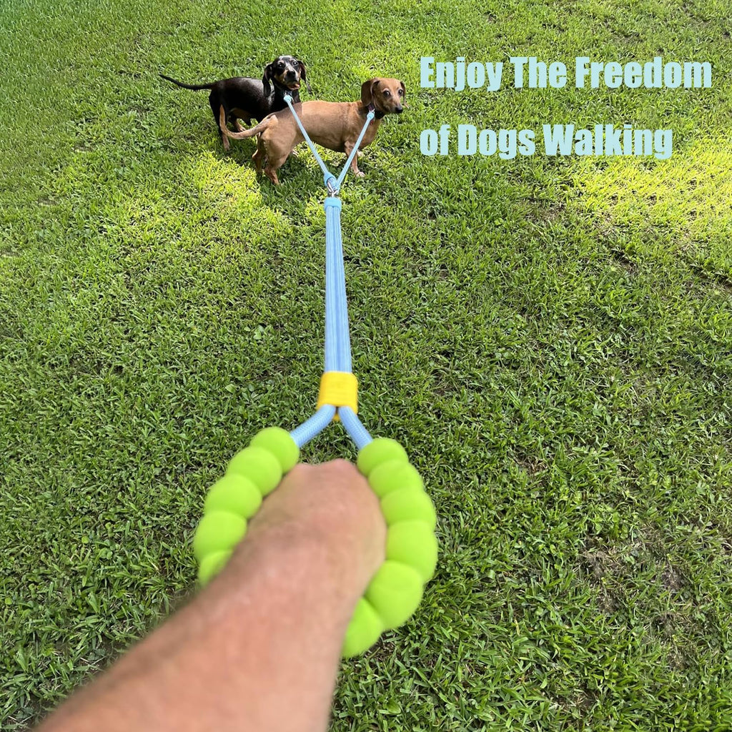 Durable braided nylon double dog walking rope with alloy hooks