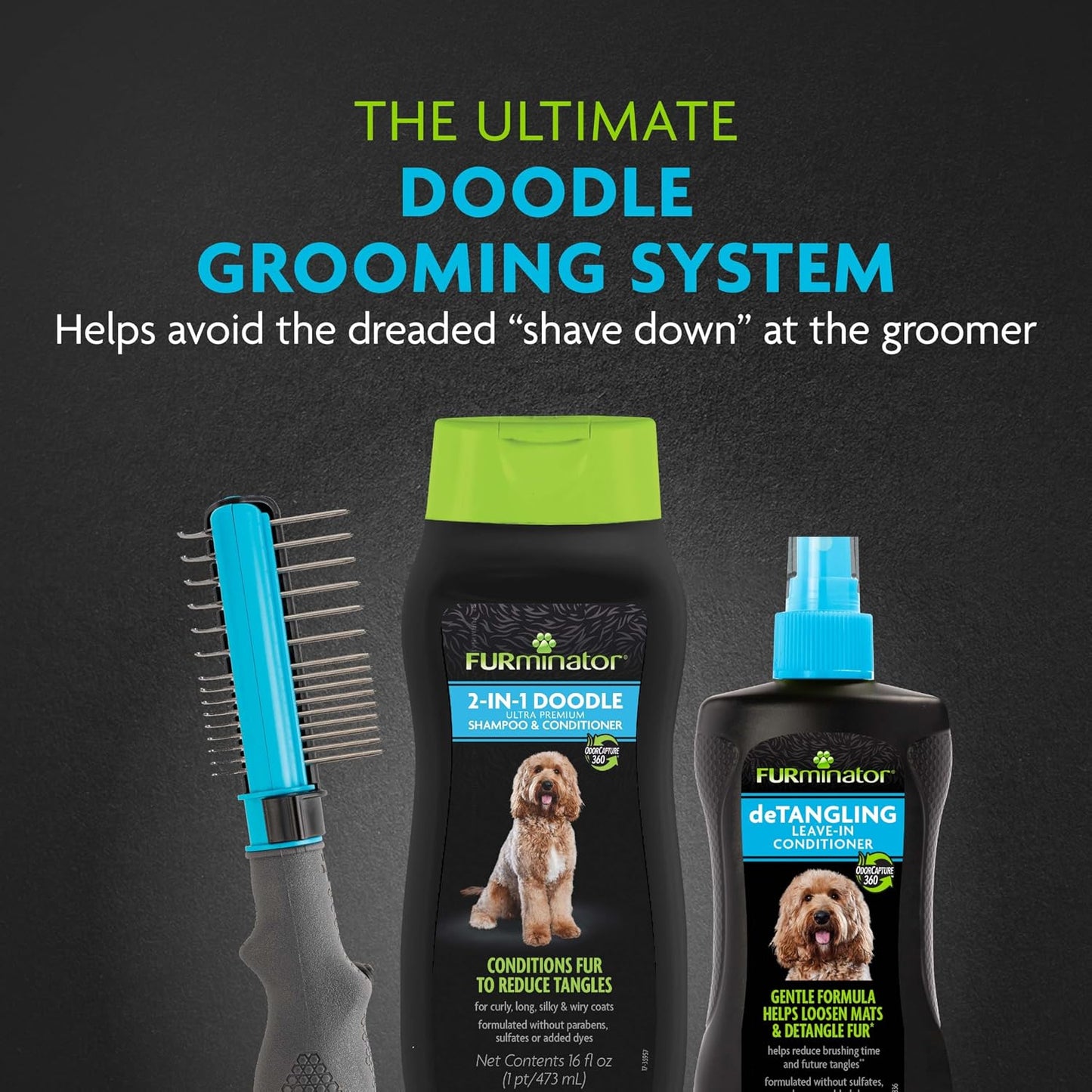 FURminator 2-in-1 Doodle Grooming Tool for Dogs, 1 Count, Dematting Tool with Comb for Mats, Tangles & Maintenance on Curly, Long, Silky & Wiry Coats - Image 13