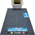Drymate Original Cat Litter Mat front view showing grey stripe pattern and black paw prints near a litter box.